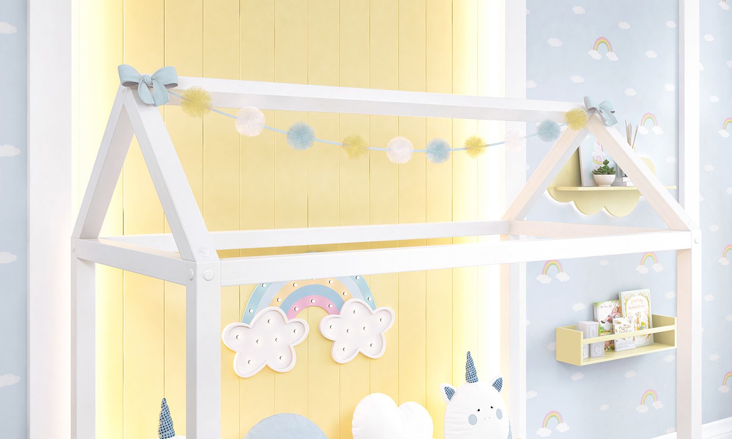 Varal de Cama Bolinhas de Tule Amiguinhas Unicórnio 1,60m