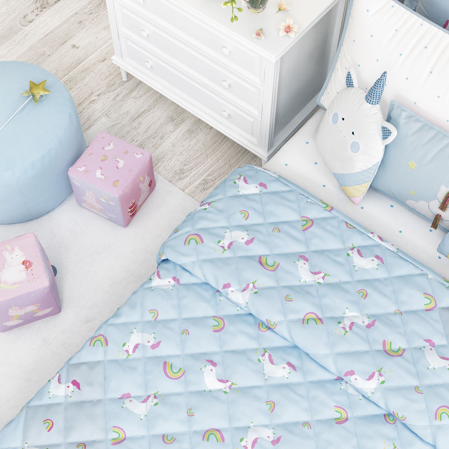 Edredom Infantil Solteiro Matelado Amiguinhas Unicórnio