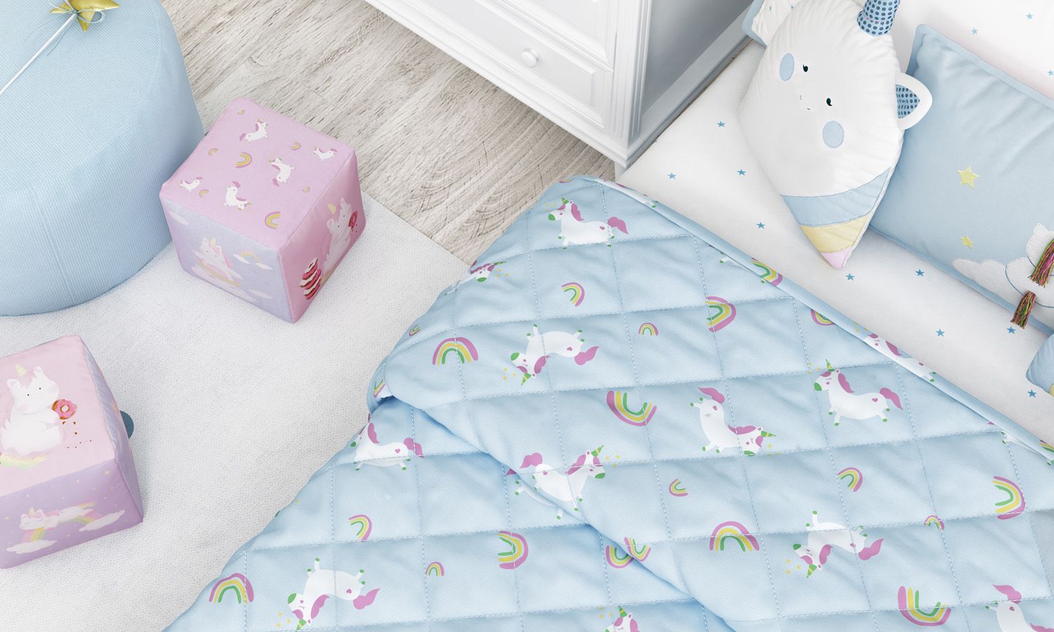 Edredom Infantil Solteiro Matelado Amiguinhas Unicórnio