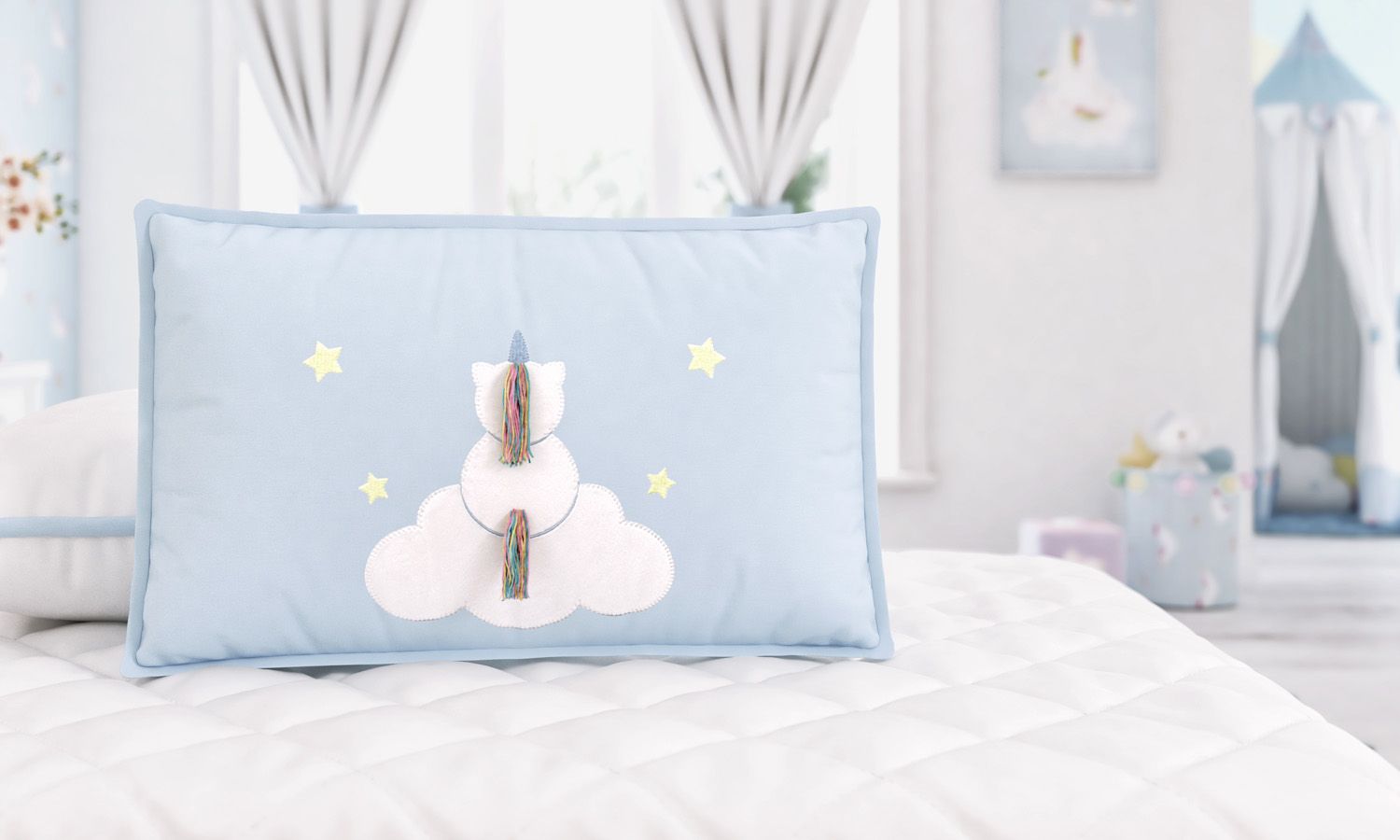 Almofada Retangular Unicórnio Rosa 55cm