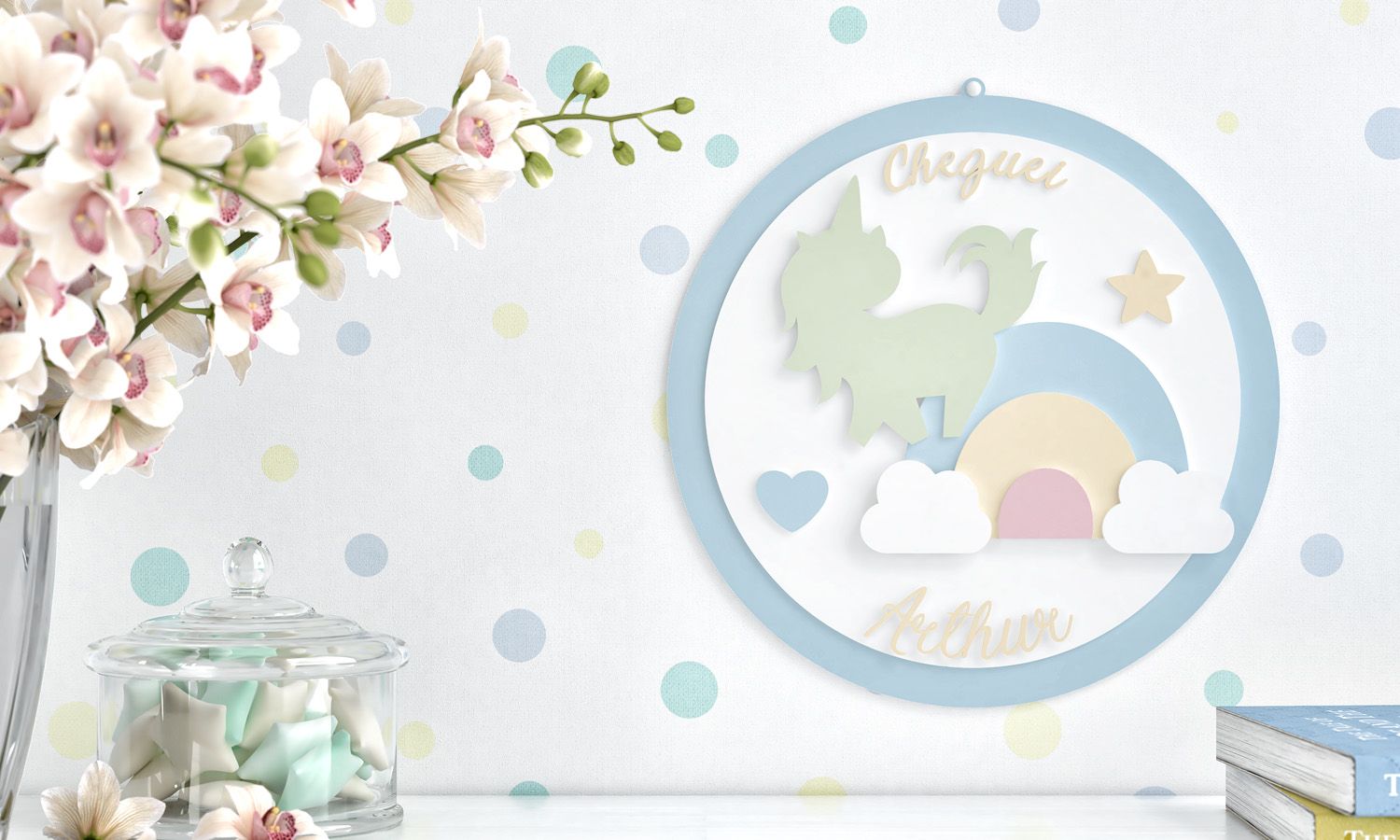 Porta Maternidade Personalizado Unicórnio Arco-Íris