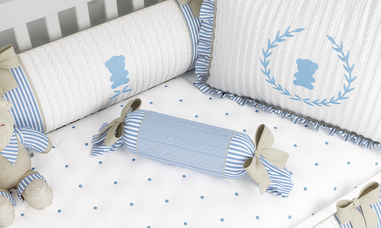 Almofada Apoio Bala Tricot Luxo Azul 60cm