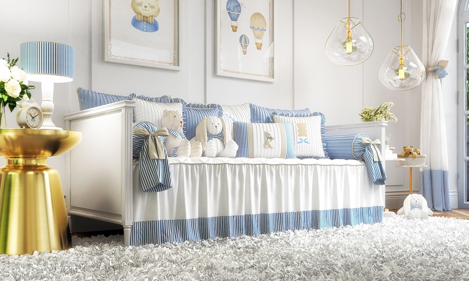 Kit Cama Babá Tricot Luxo Azul