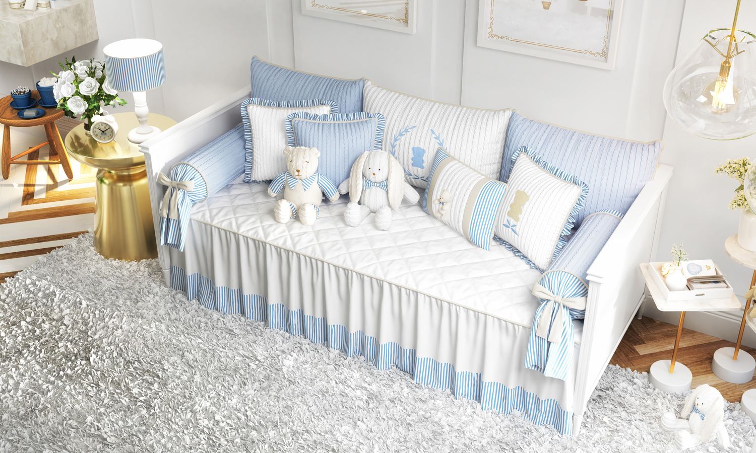 Kit Cama Babá Tricot Luxo Azul