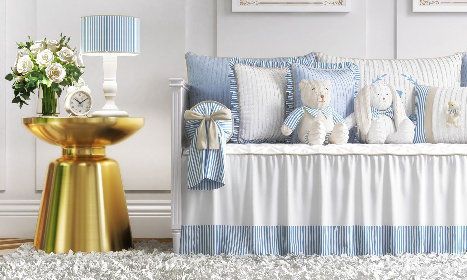 Kit Cama Babá Tricot Luxo Azul