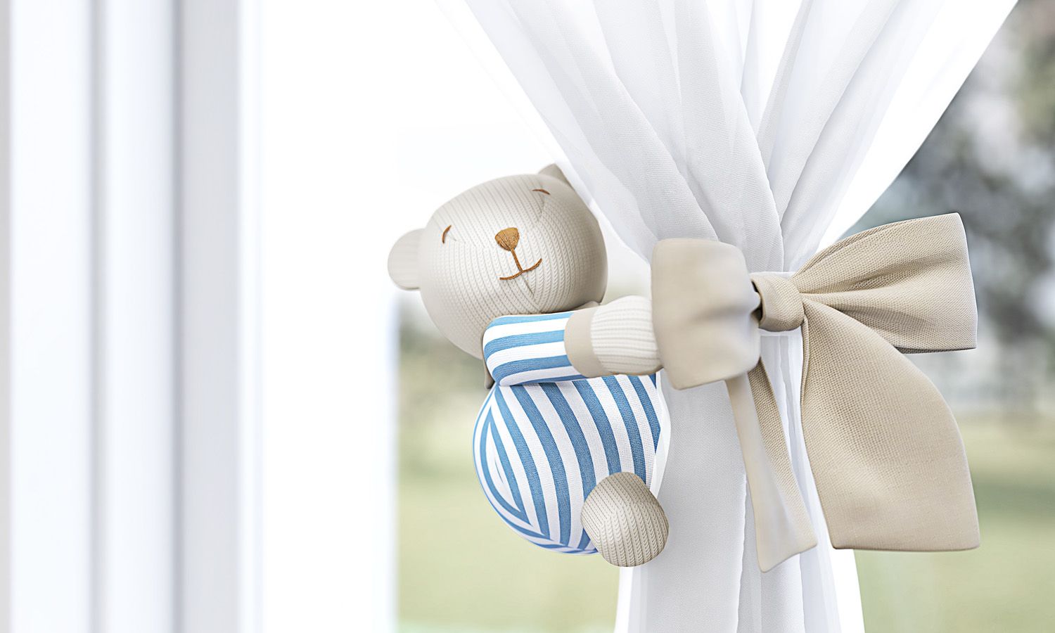 Prendedor de Cortina Urso Tricot Luxo Azul 2 Peças