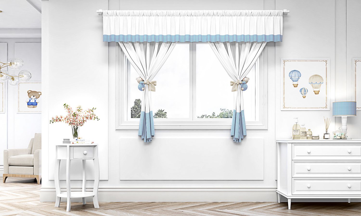 Cortina Luxo Branca/Azul 1,50m