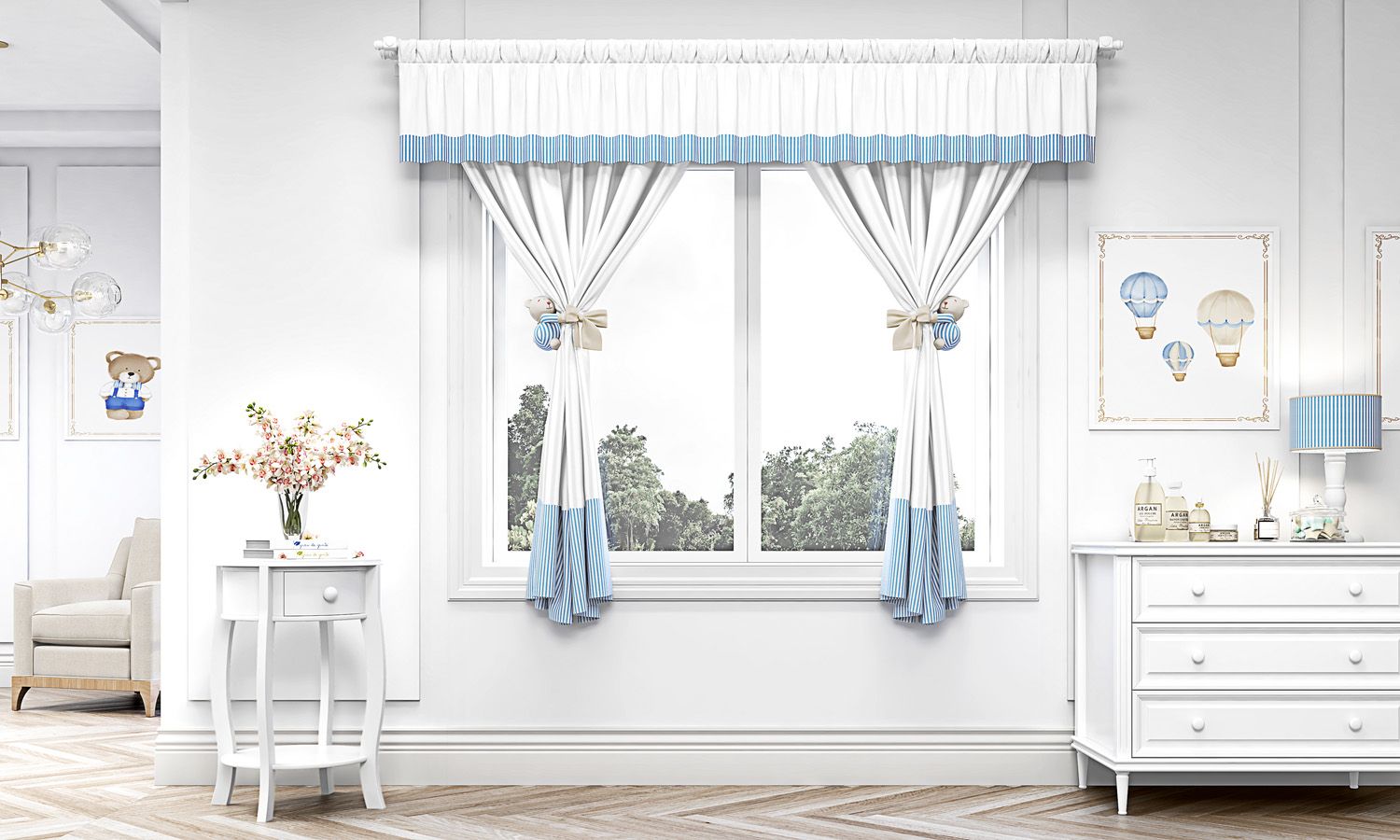 Cortina Luxo Branca/Azul 1,50m