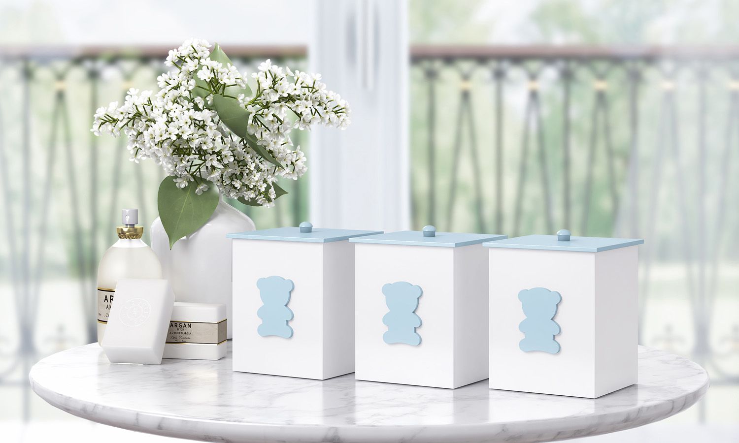 Jogo de Potes Urso Luxo Azul