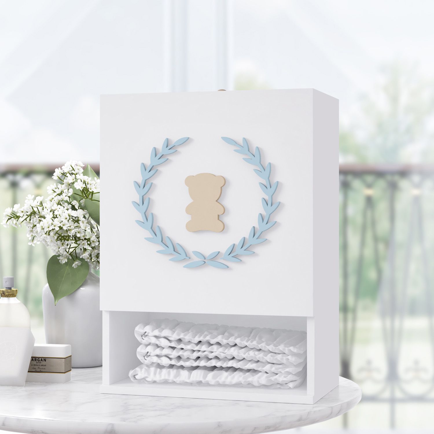 Porta Fraldas MDF Urso Luxo Azul