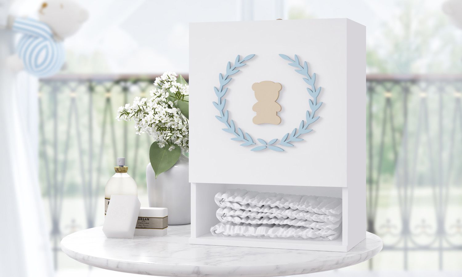 Porta Fraldas MDF Urso Luxo Azul