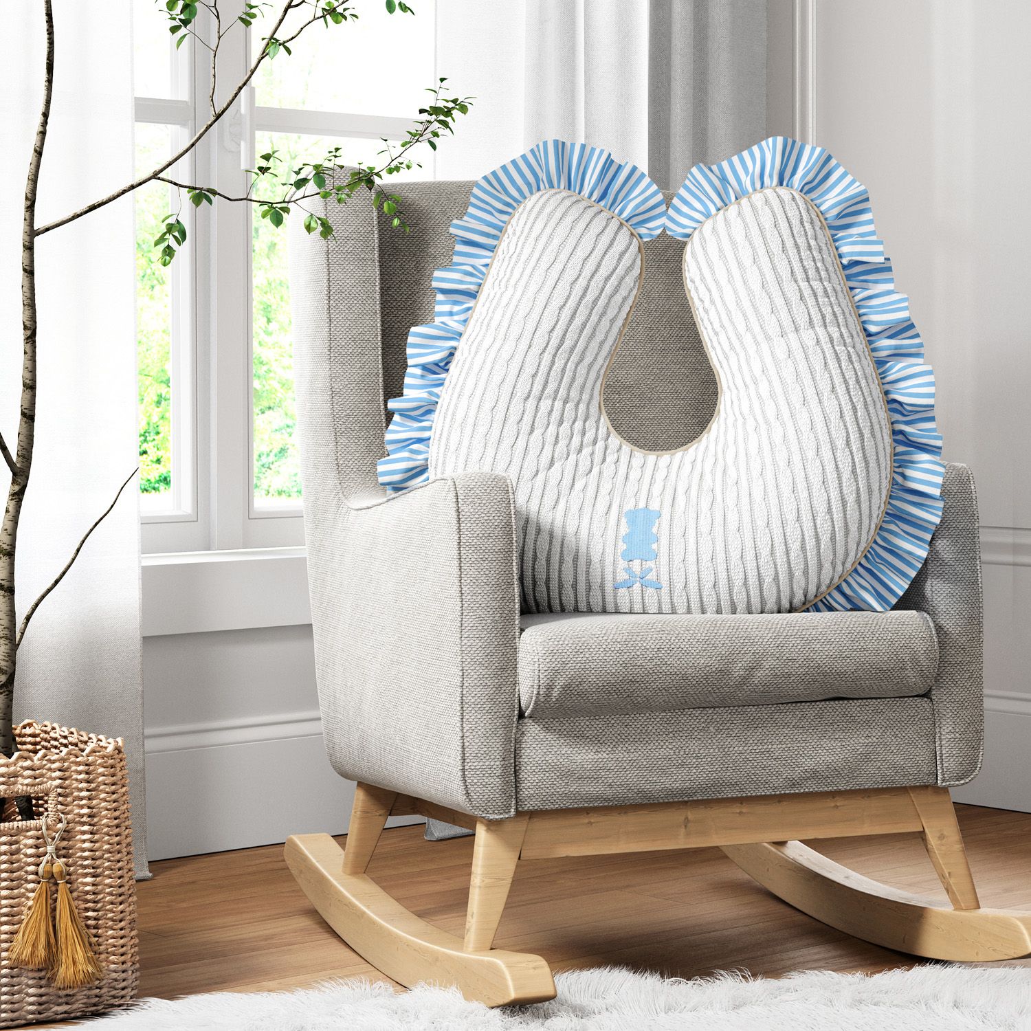 Almofada Amamentação Urso Tricot Luxo Azul