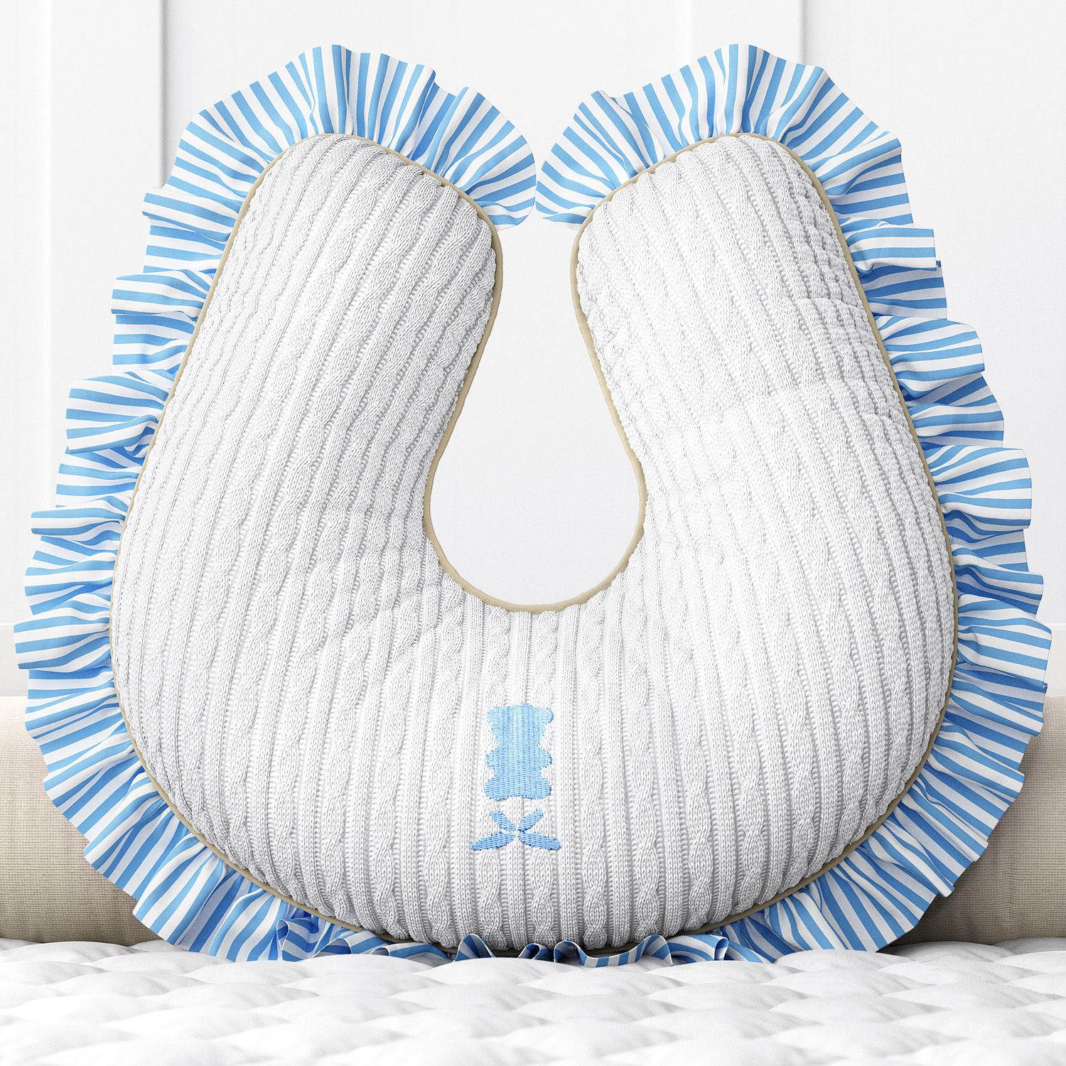 Almofada Amamentação Urso Tricot Luxo Azul