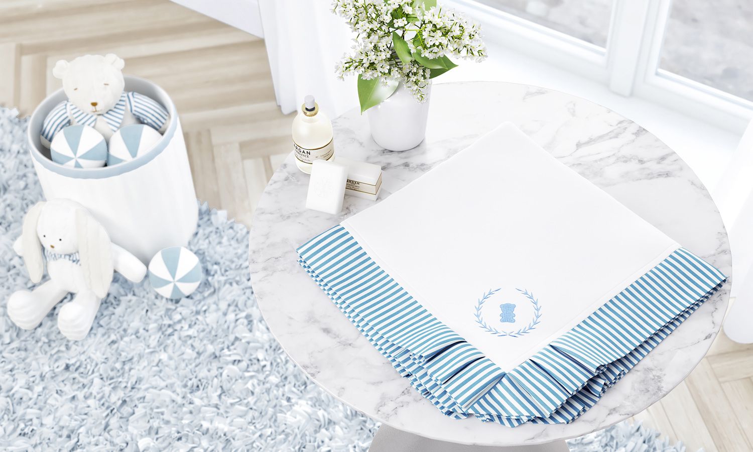 Manta Listrada Urso Luxo Azul 75cm