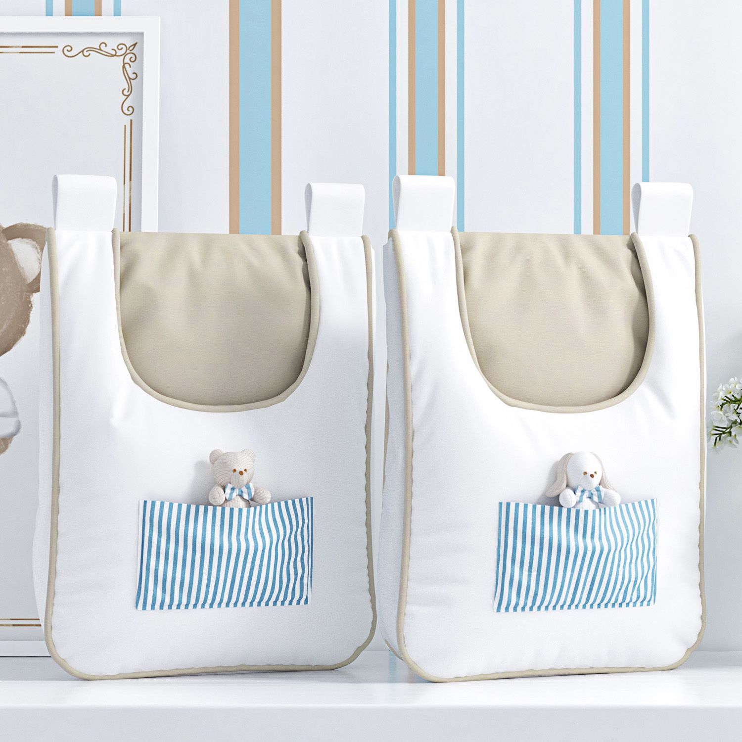 Porta Fraldas Varão Listrado Luxo Azul