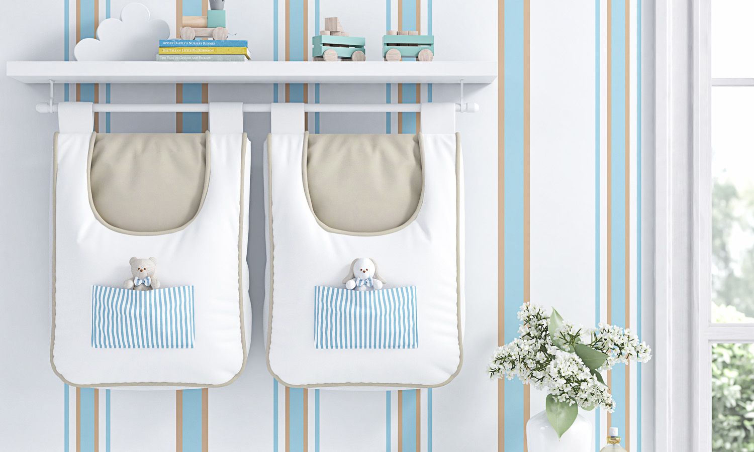 Porta Fraldas Varão Listrado Luxo Azul