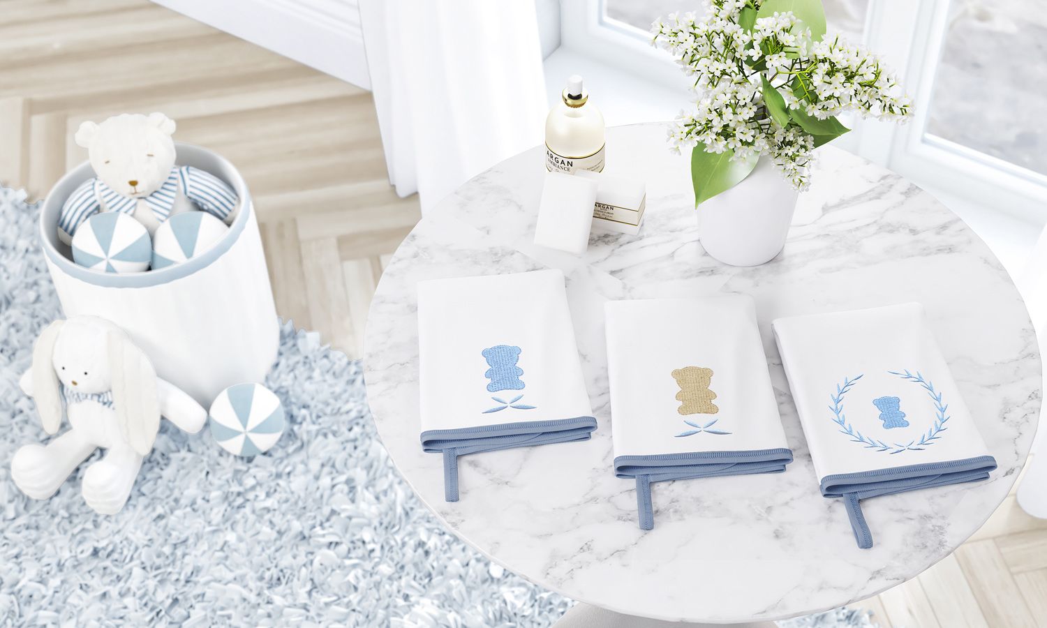 Jogo de Fraldas de Boca Malha Urso Luxo Azul