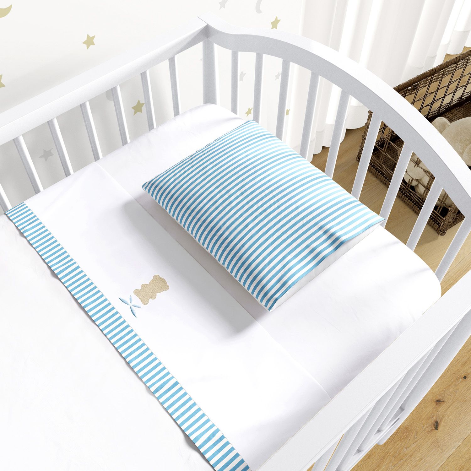 Jogo de Lençol Berço Bordado Urso Azul Marinho 3 peças