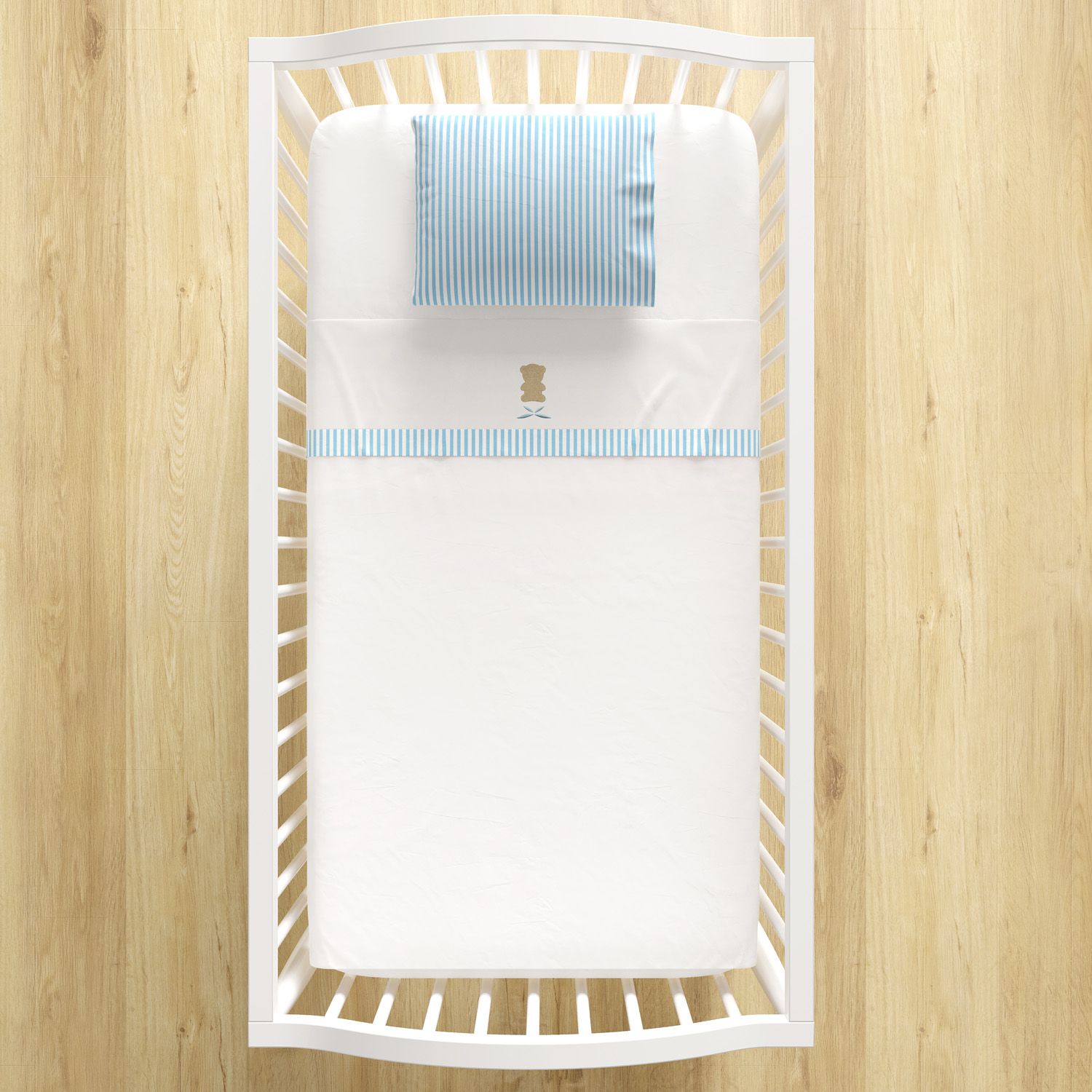 Jogo de Lençol Berço Bordado Urso Azul Marinho 3 peças