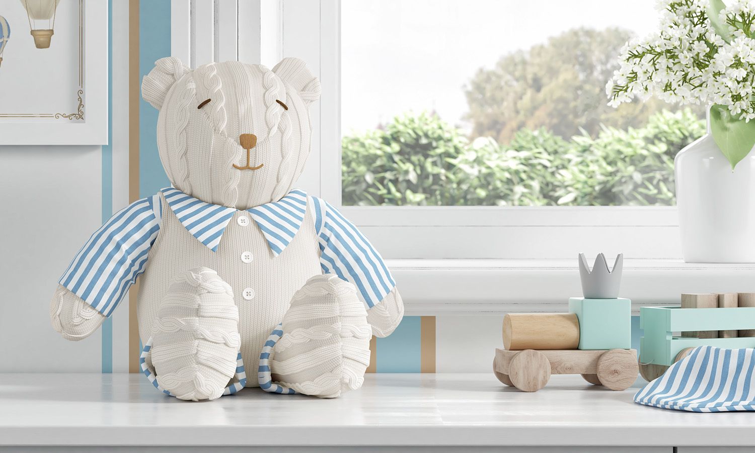 Urso Clássico Tricot Luxo Azul 42cm