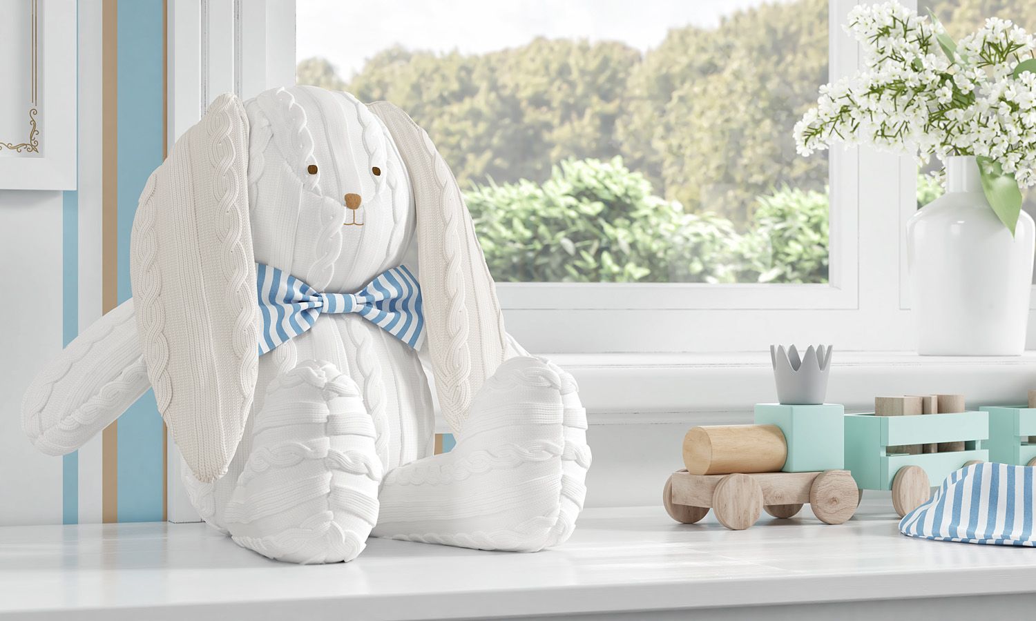 Coelho Tricot com Gravata Listrada Azul 42cm