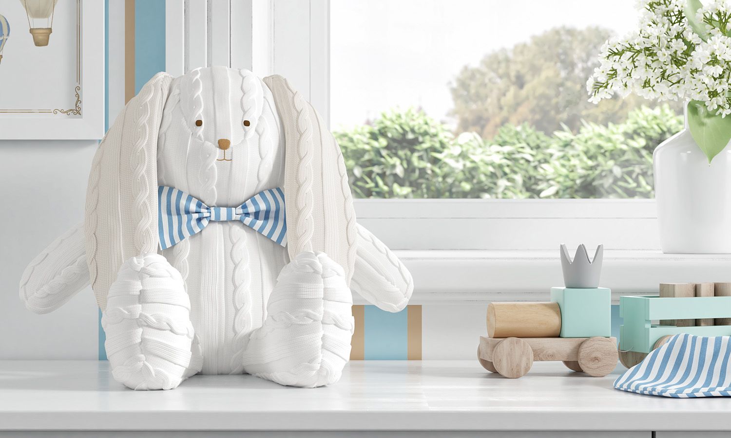 Coelho Tricot com Gravata Listrada Azul 42cm