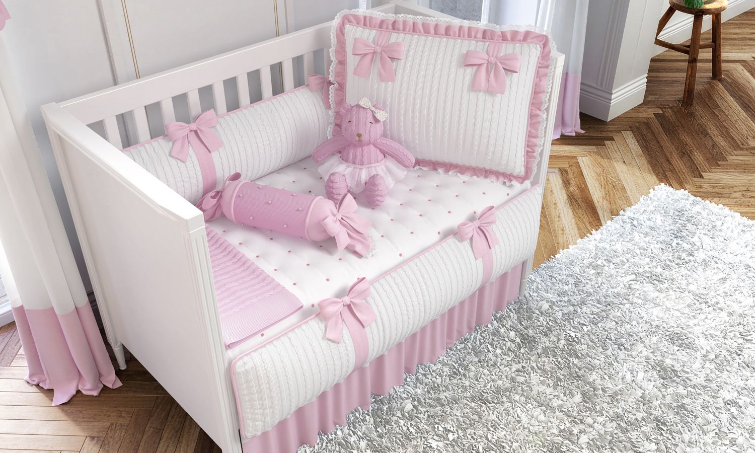 Kit Berço Tricot Luxo Rosa