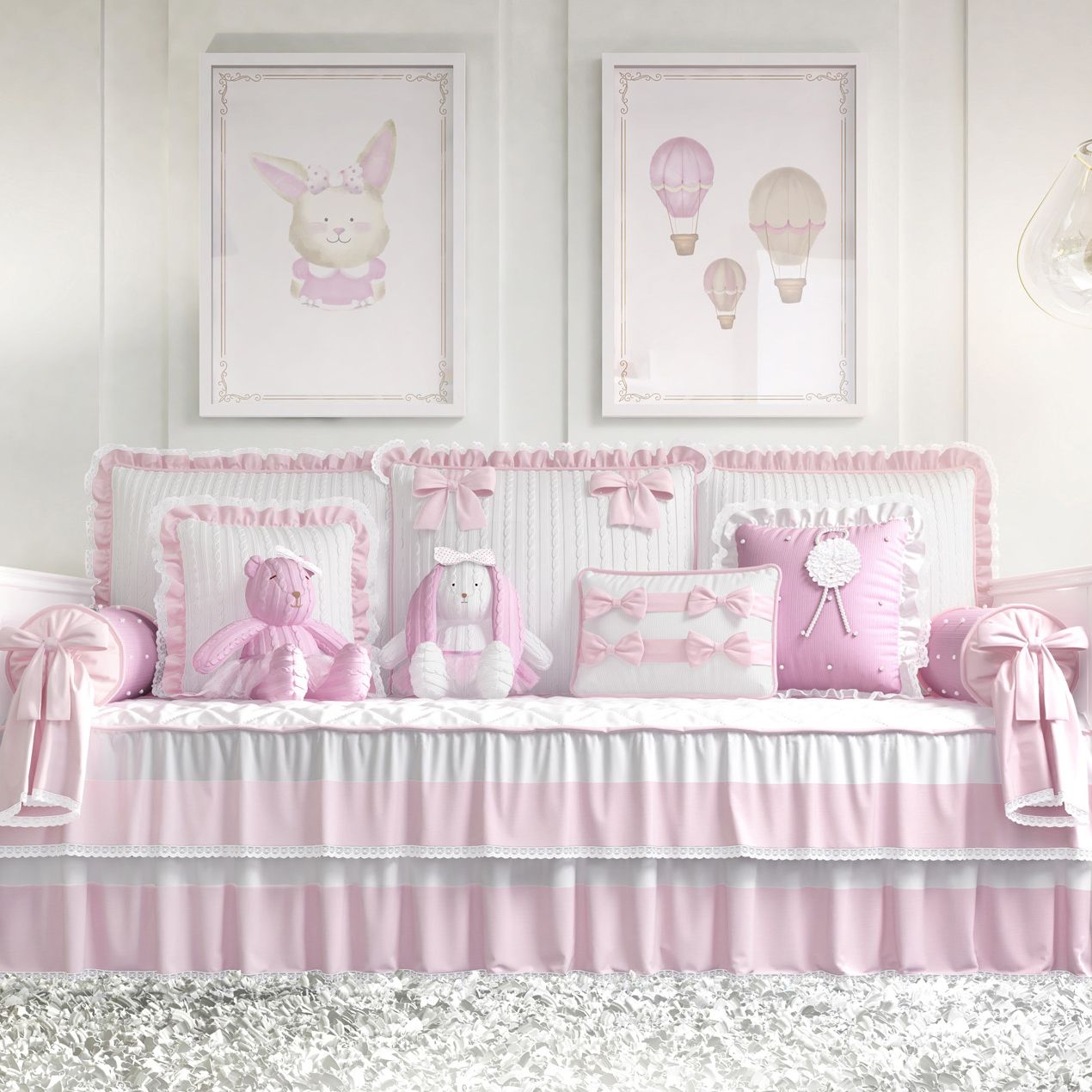 Kit Cama Babá Tricot Luxo Rosa