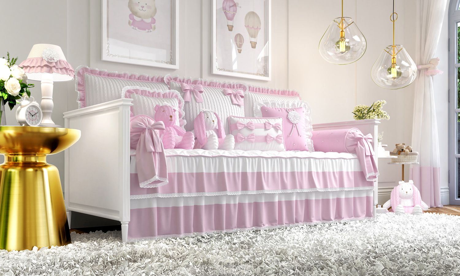 Kit Cama Babá Tricot Luxo Rosa