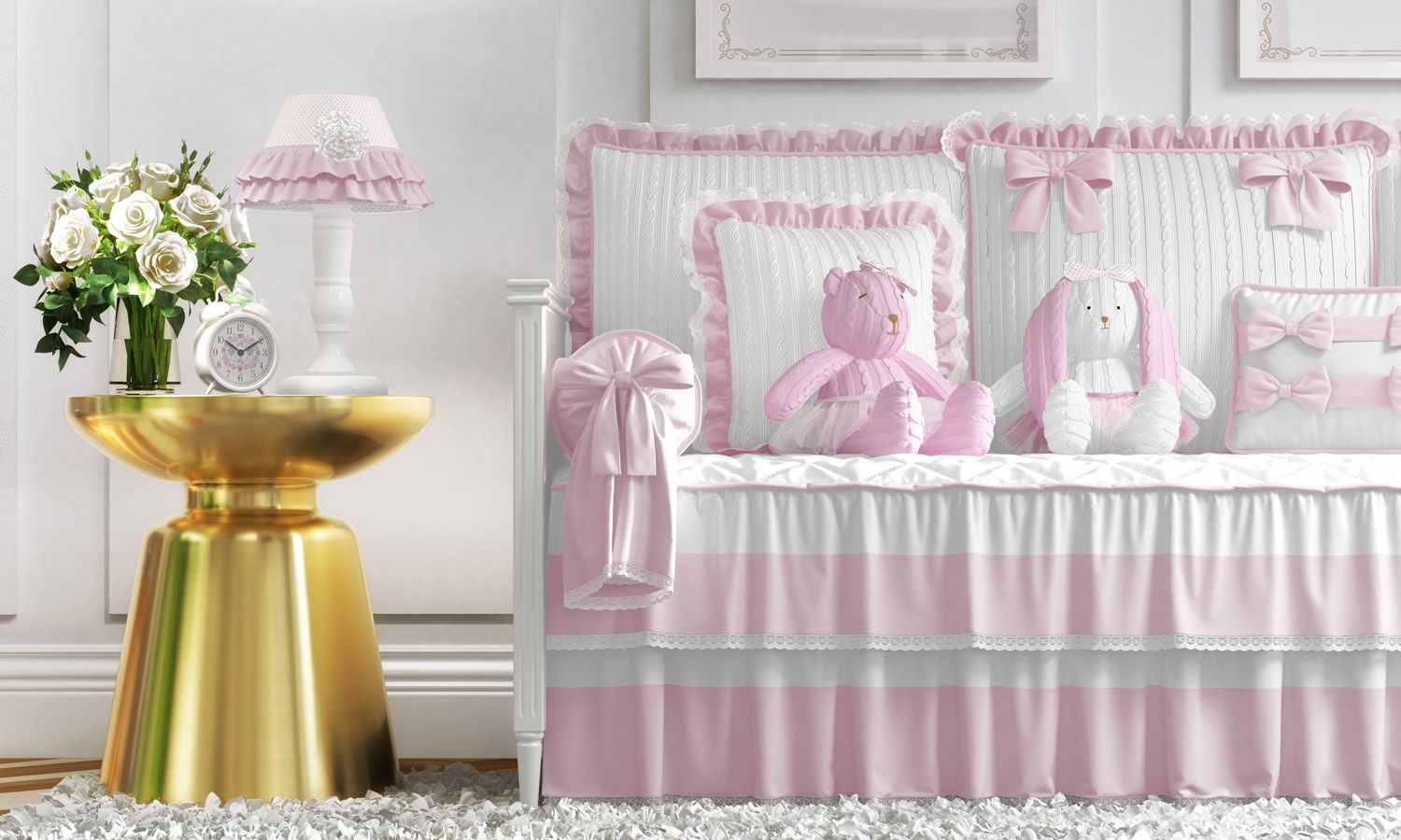 Kit Cama Babá Tricot Luxo Rosa