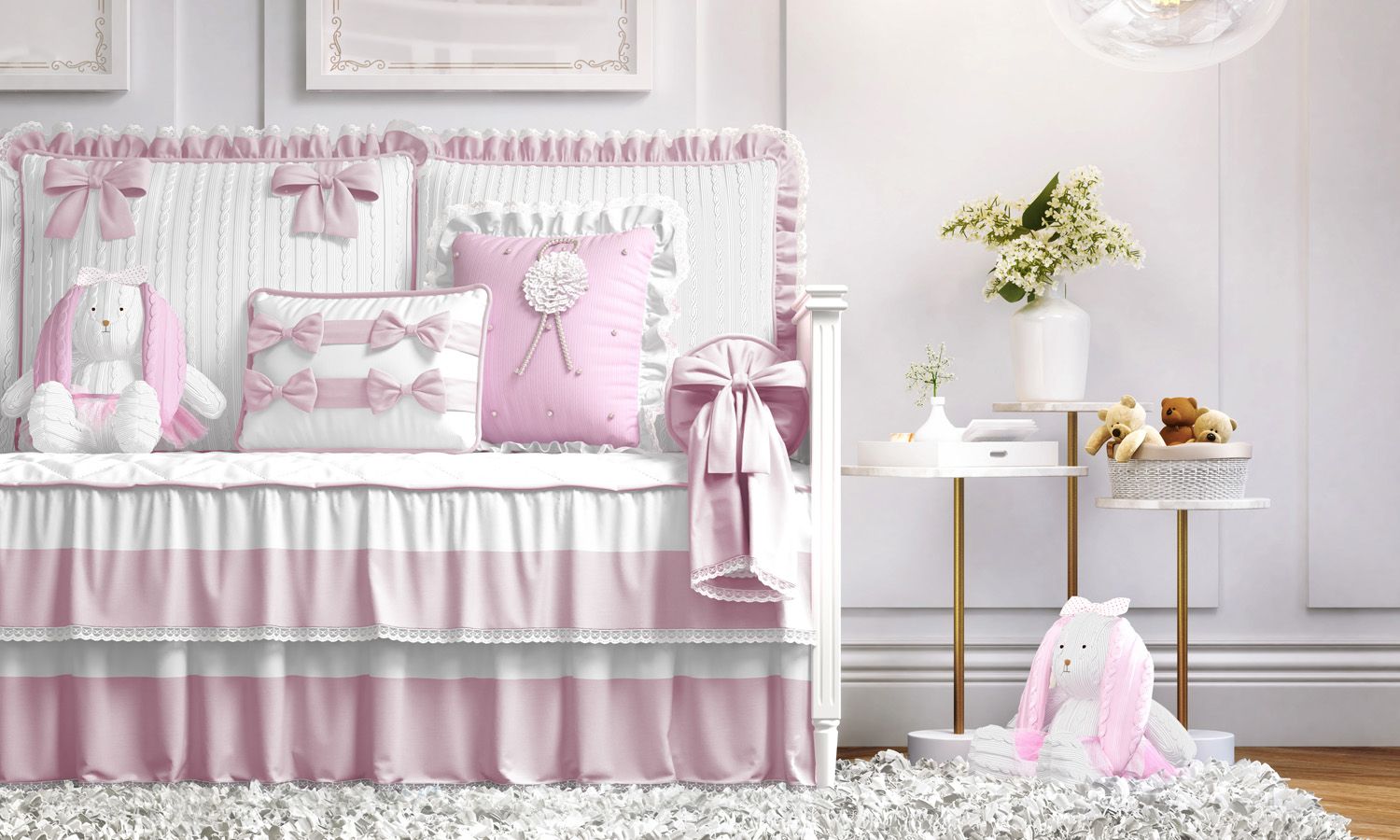 Kit Cama Babá Tricot Luxo Rosa