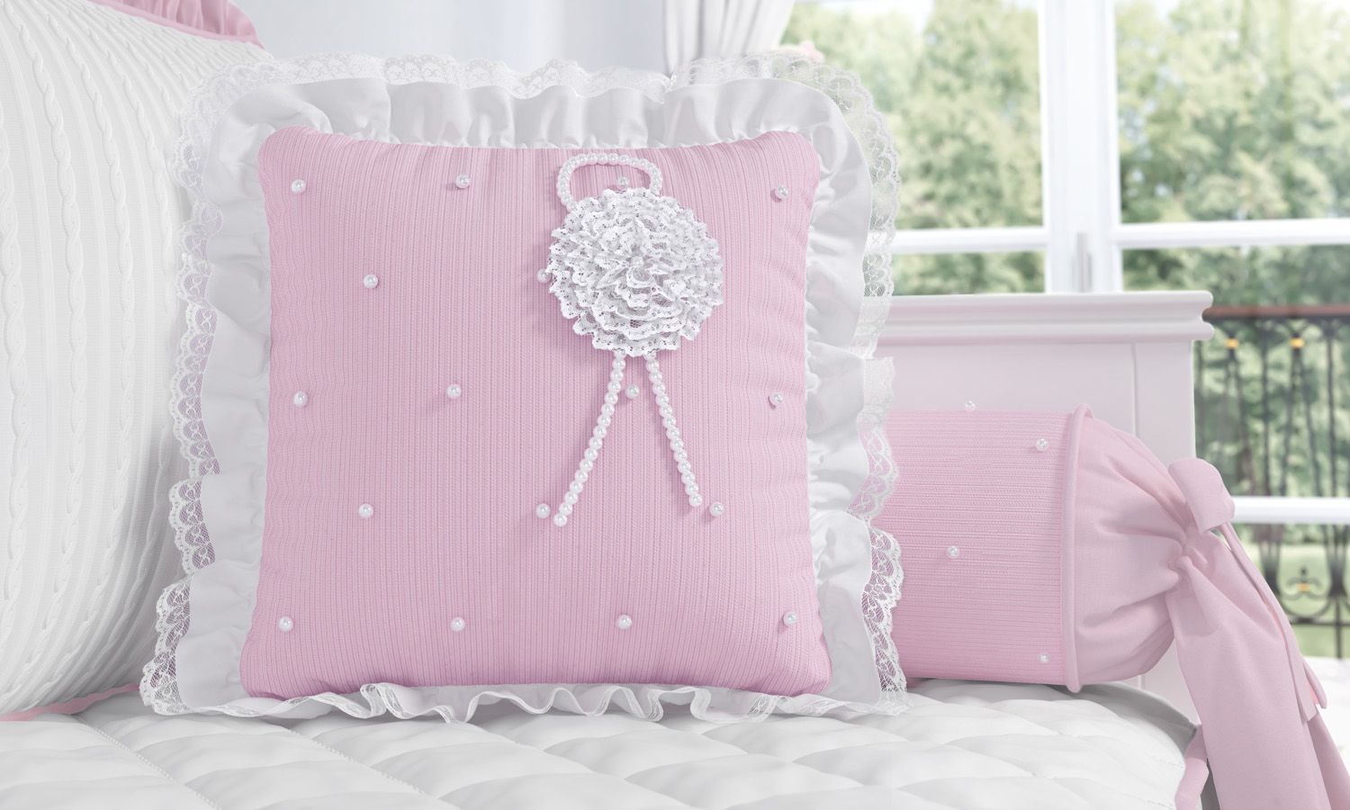 Almofada Urso Tricot Luxo Azul com Babado 38cm