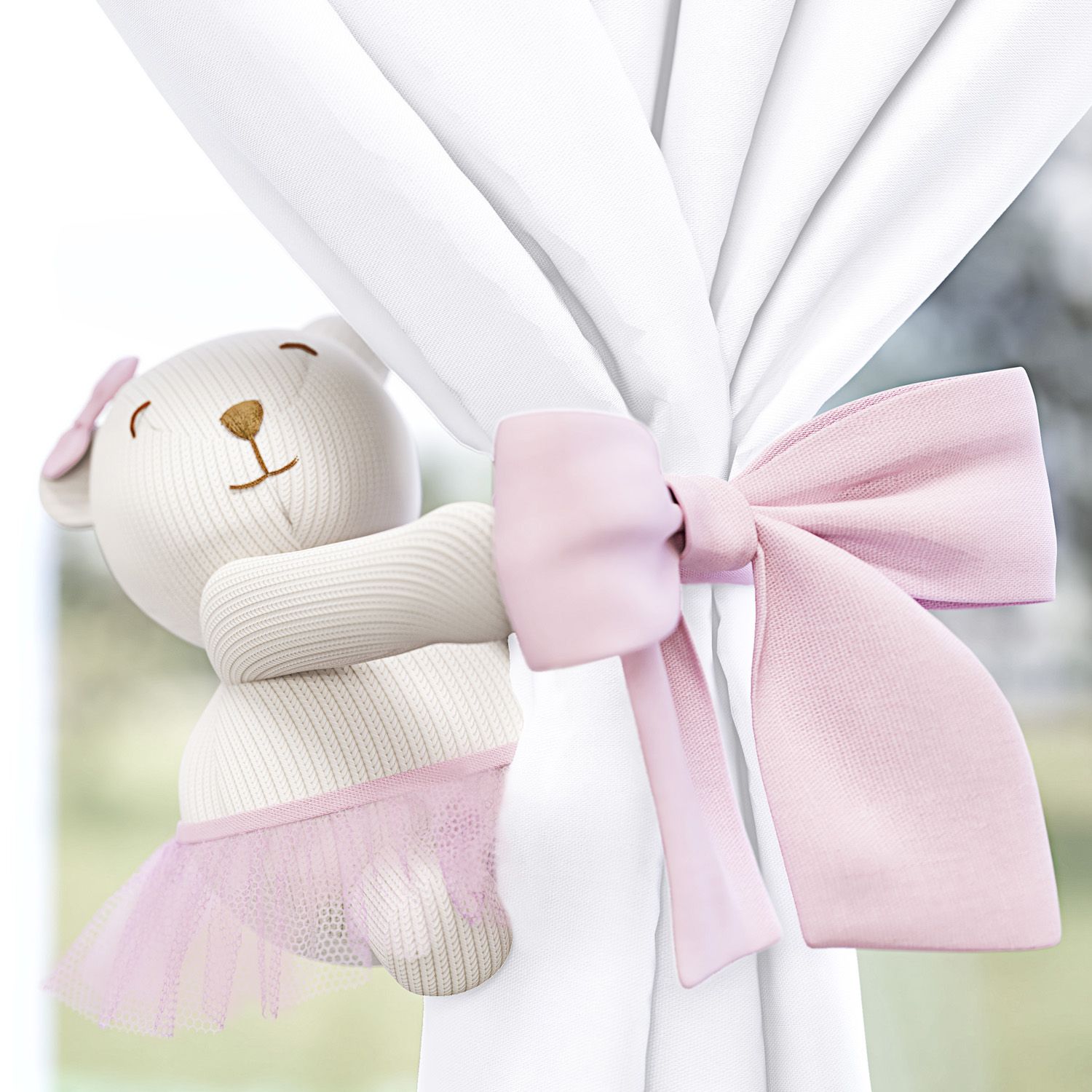 Prendedor de Cortina Urso Tricot Luxo Azul 2 Peças