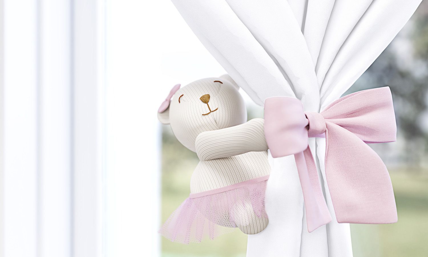 Prendedor de Cortina Urso Tricot Luxo Azul 2 Peças