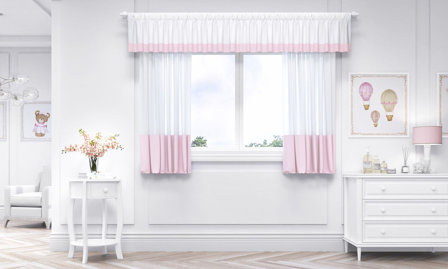 Cortina Luxo Branca/Azul 1,50m