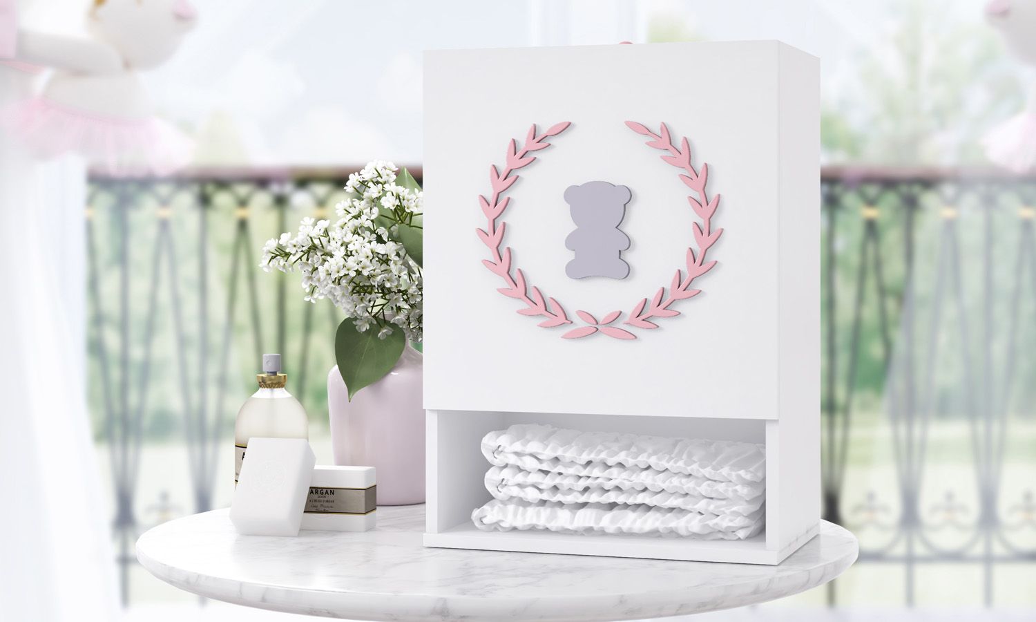 Porta Fraldas MDF Urso Luxo Azul