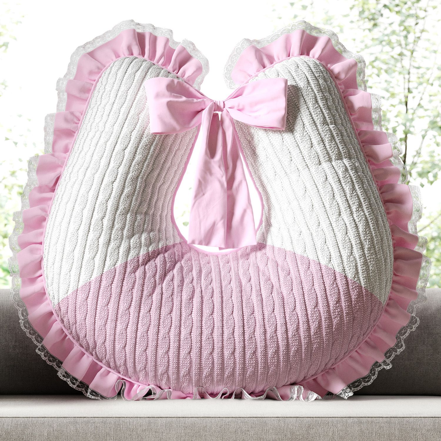 Almofada Amamentação Renda Tricot Luxo Rosa