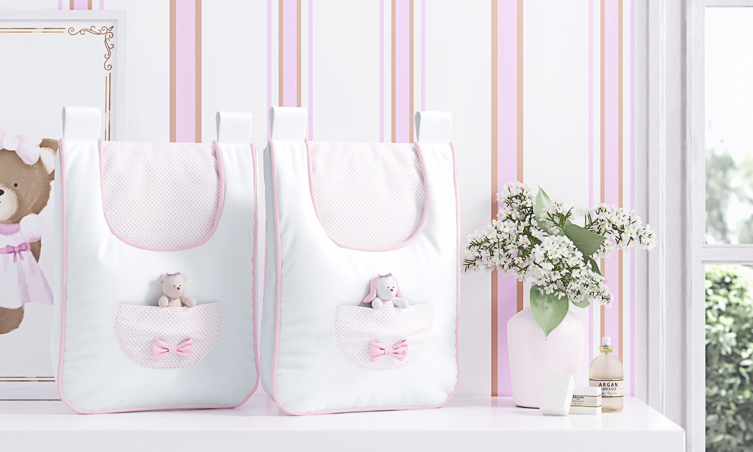 Porta Fraldas Varão Poá Luxo Rosa