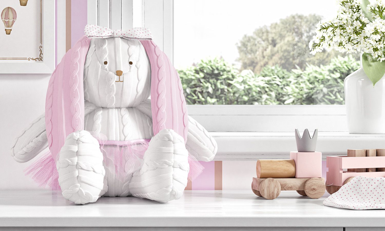 Coelha Clássico Tricot Luxo Rosa 42cm