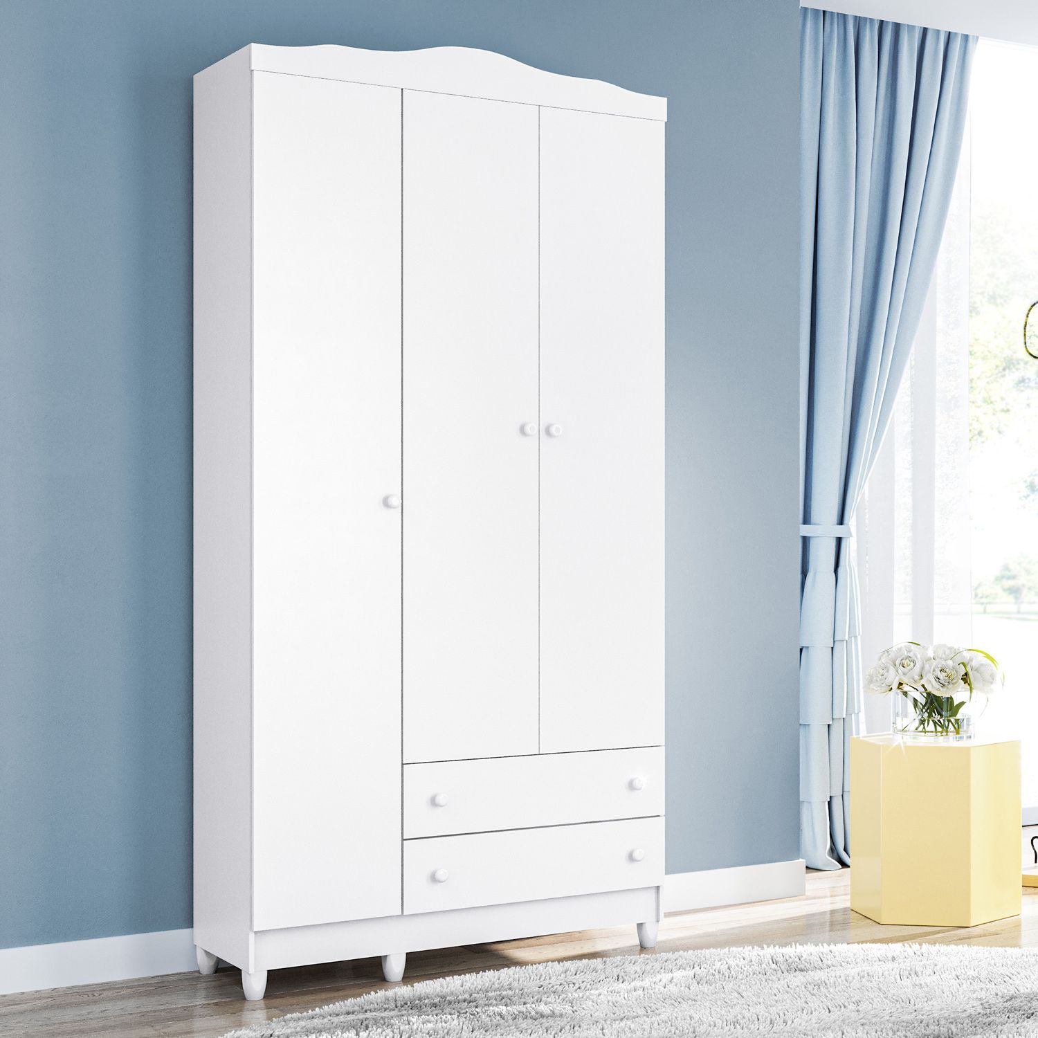 Guarda Roupa Infantil Branco 3 Portas Mel Flat
