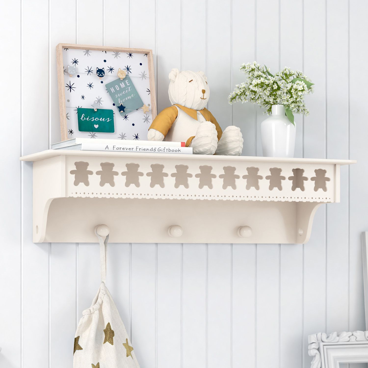 Prateleira com Cabideiro Ursinho Theodore Rosa