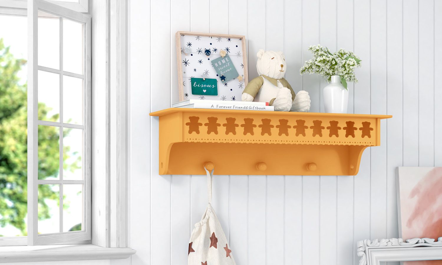 Prateleira com Cabideiro Ursinho Theodore Rosa