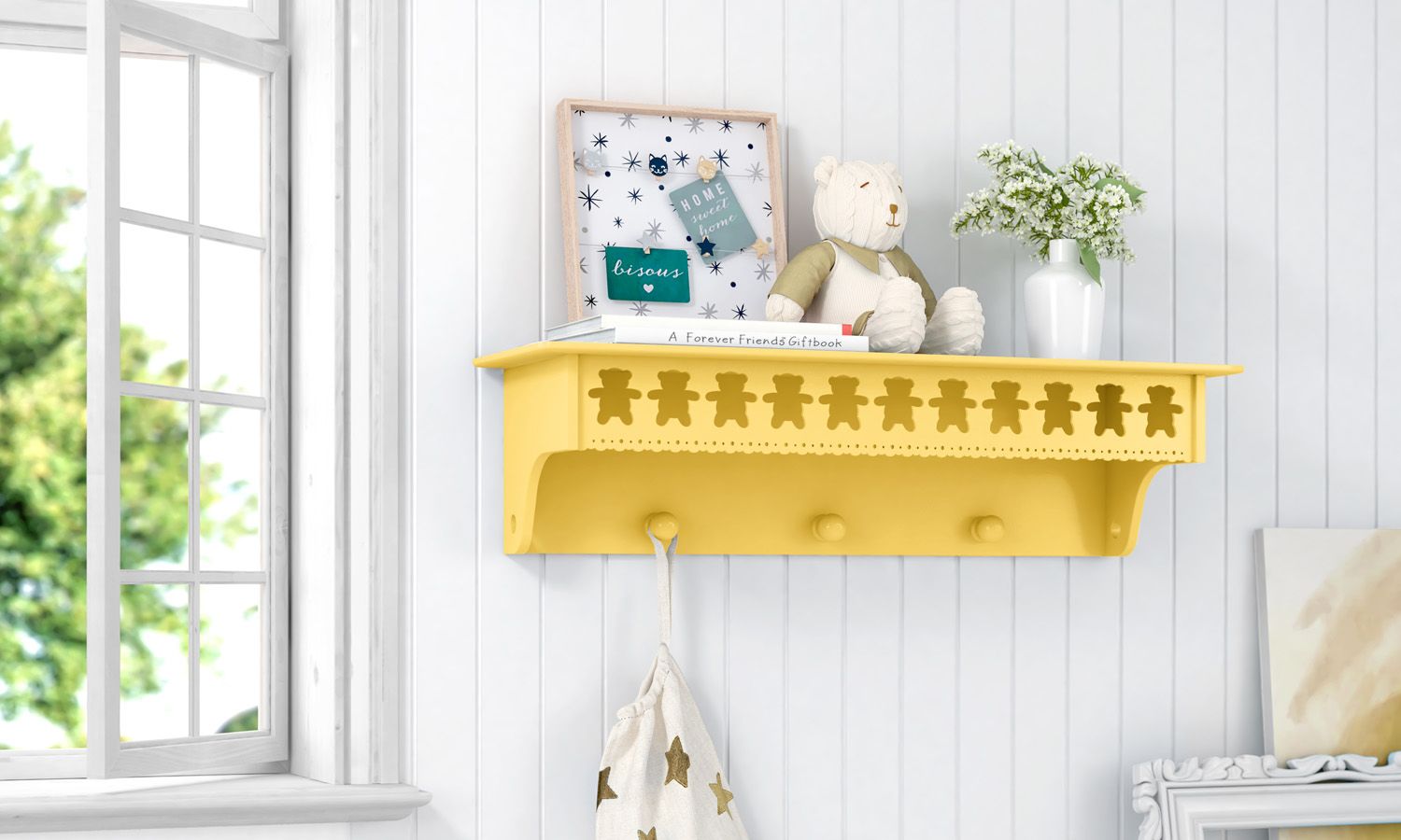 Prateleira com Cabideiro Ursinho Theodore Rosa