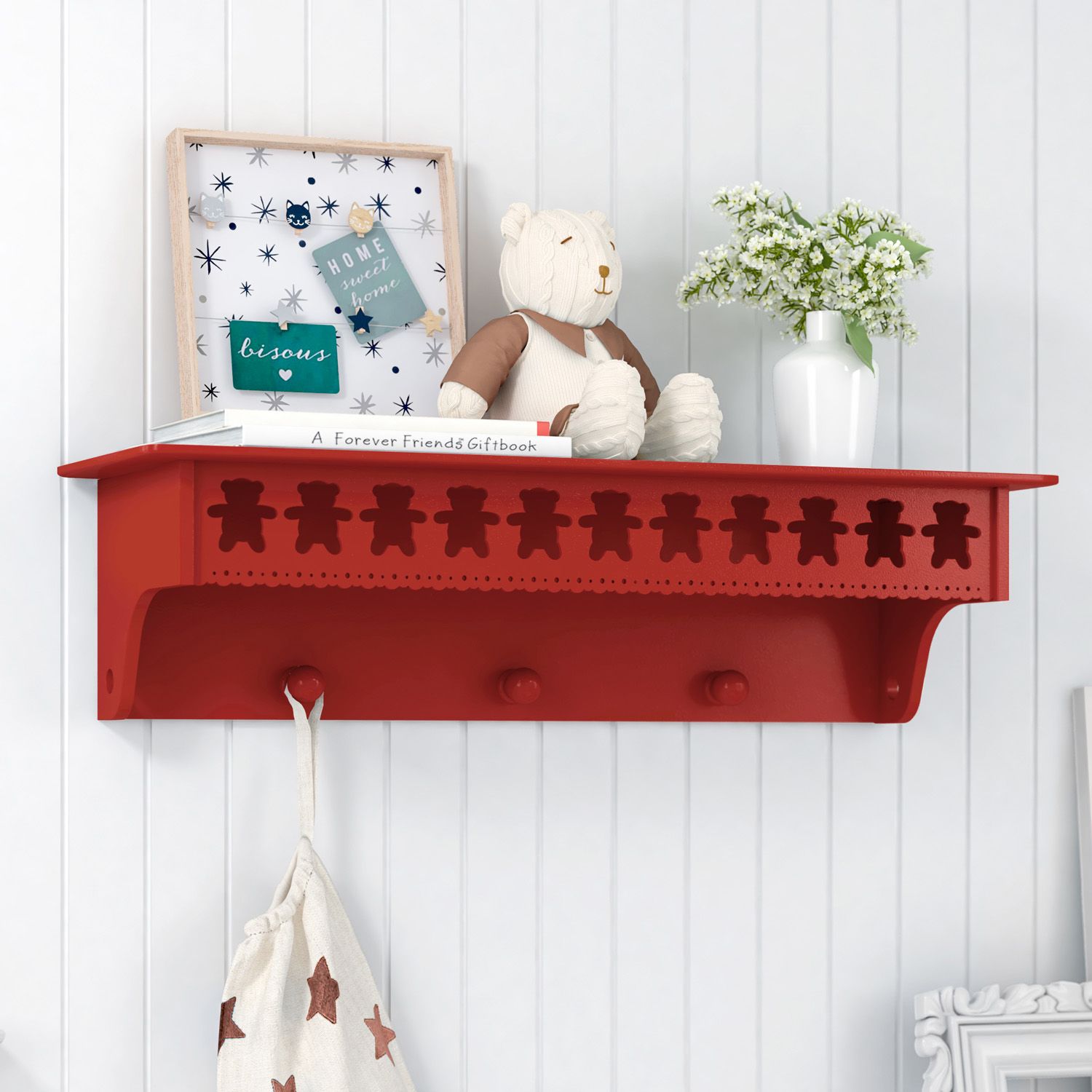 Prateleira com Cabideiro Ursinho Theodore Rosa