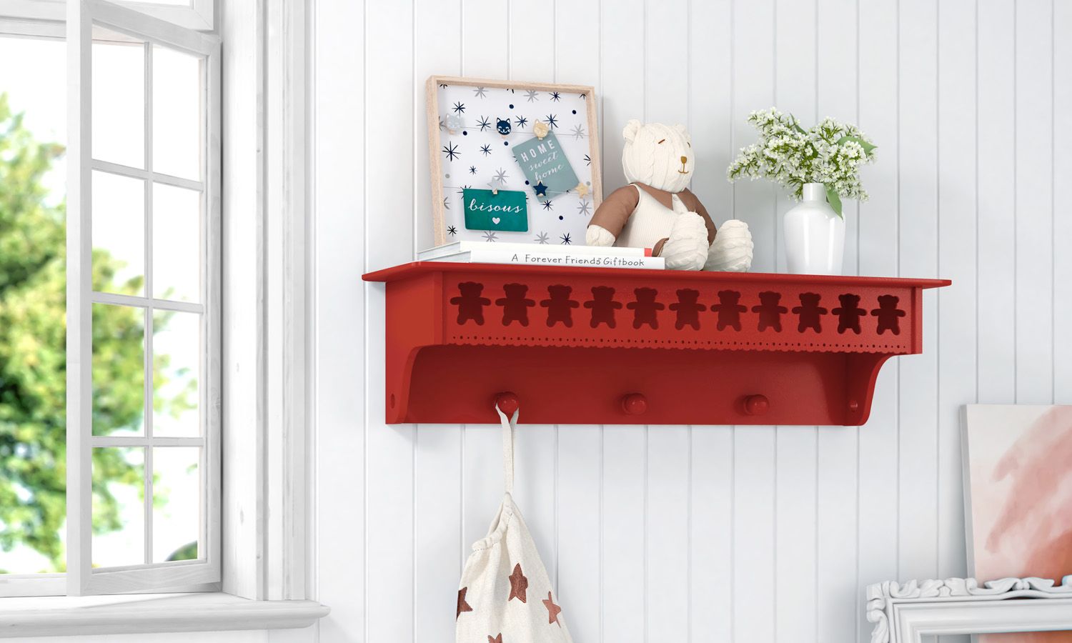 Prateleira com Cabideiro Ursinho Theodore Rosa