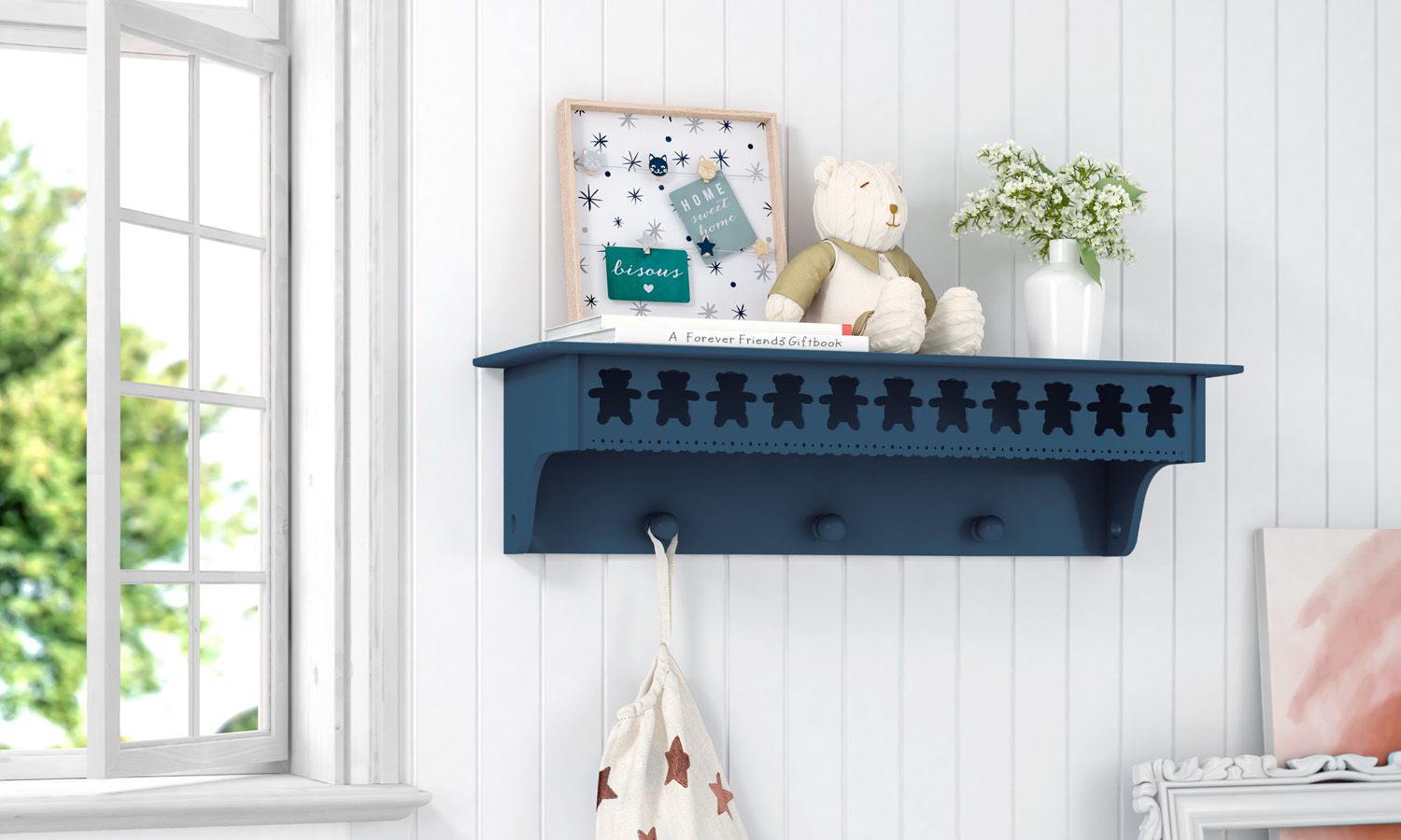 Prateleira com Cabideiro Ursinho Theodore Rosa