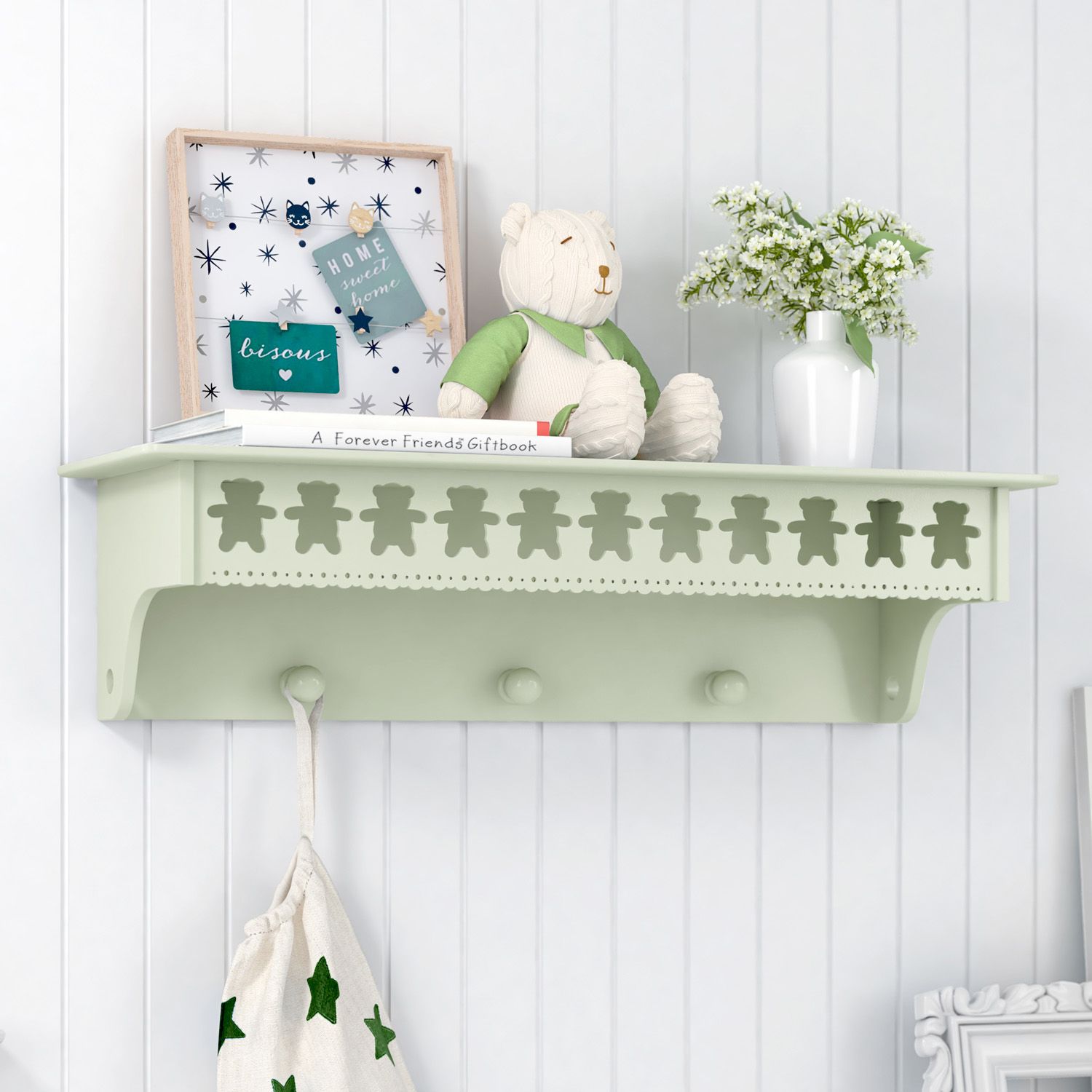 Prateleira com Cabideiro Ursinho Theodore Rosa