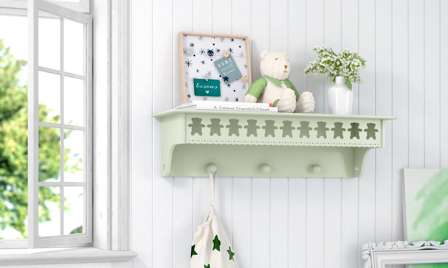 Prateleira com Cabideiro Ursinho Theodore Rosa