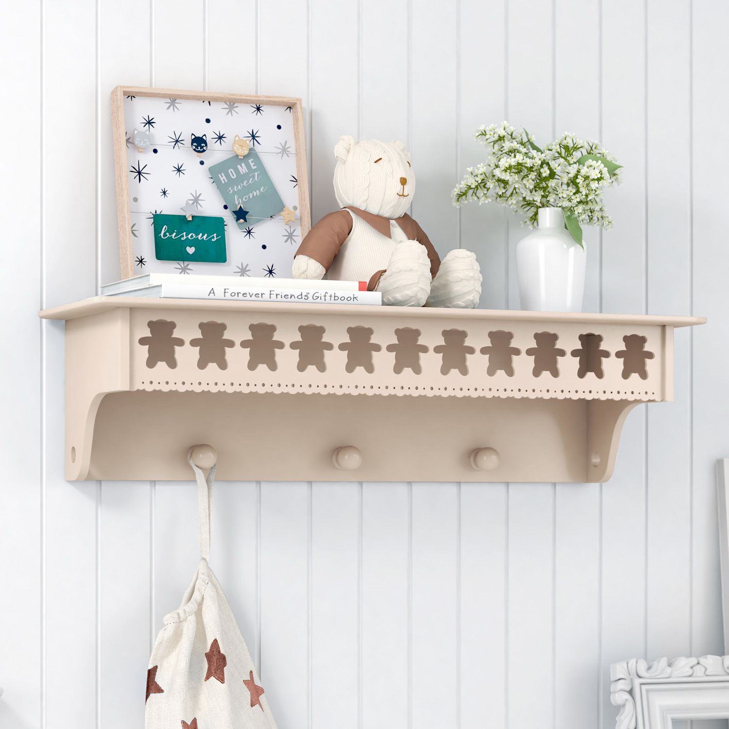 Prateleira com Cabideiro Ursinho Theodore Rosa