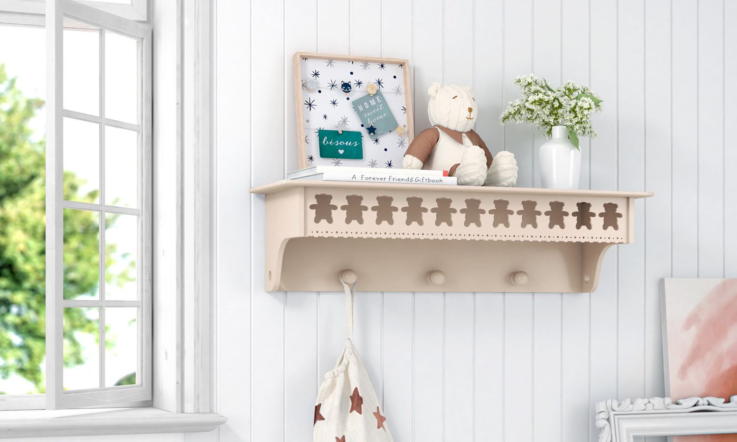 Prateleira com Cabideiro Ursinho Theodore Rosa